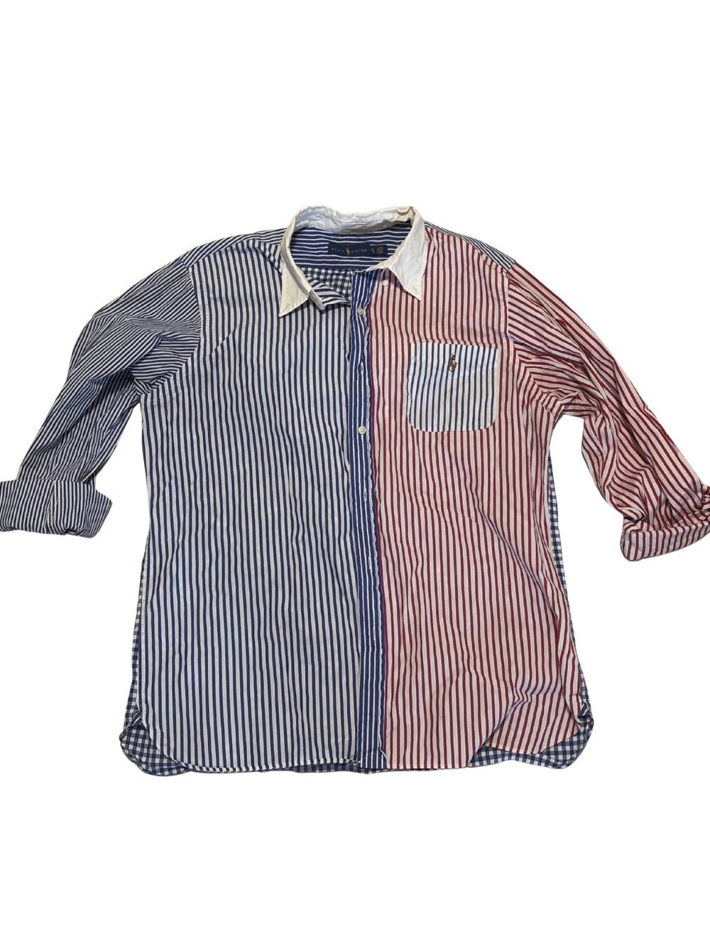 Ralph Lauren Striped Button-Up Shirt in Blue and Red